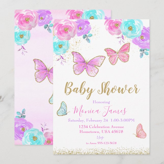 Butterfly Baby Dusche Einladung Girl Baby Dusche (Vorne/Hinten)