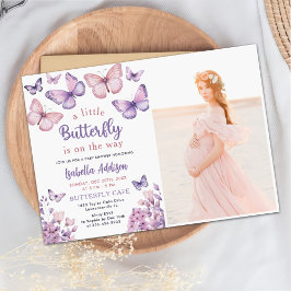 Butterfly Baby Dusche Lila Blumenmädchen Foto Einladung