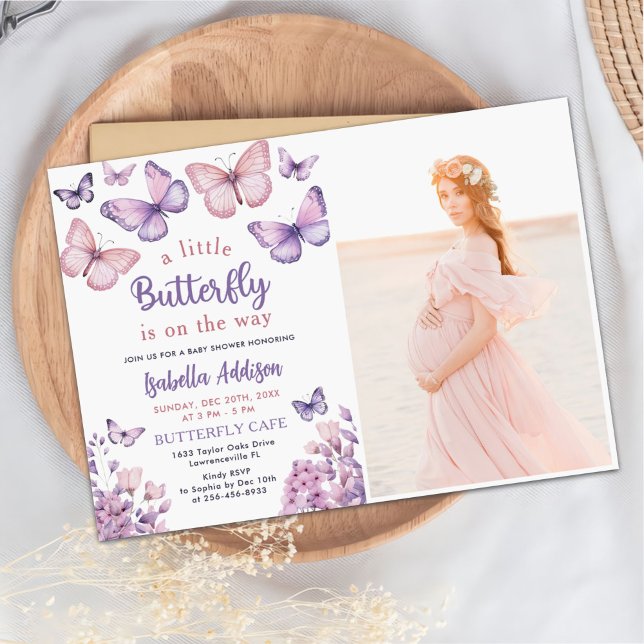 Butterfly Baby Dusche Lila Blumenmädchen Foto Einladung (Von Creator hochgeladen)