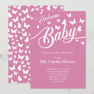 Butterfly Baby Dusche Vintag Pink Girl Einladung