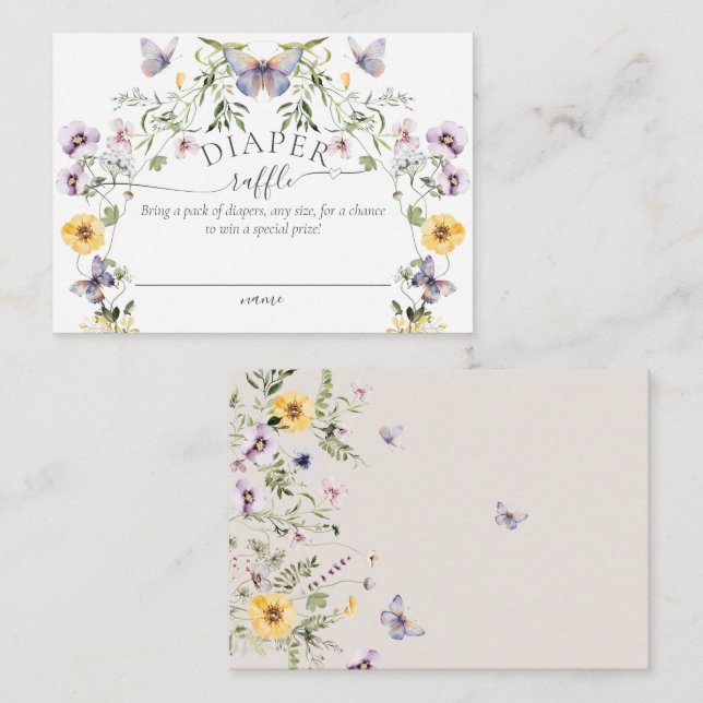 Butterfly Baby Dusche Wildblume Windeln Raffel Begleitkarte (Vorne/Hinten)