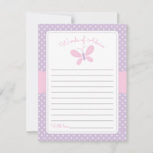 Butterfly Baby Dusche Worte des Ratschlags lila ro Hinweiskarte