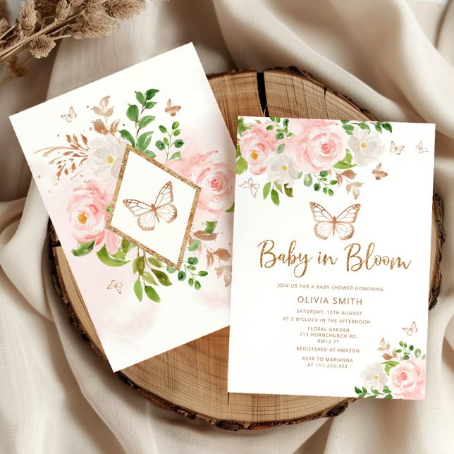 Butterfly Baby in Bloush Blush Gold Babydusche Einladung (Von Creator hochgeladen)