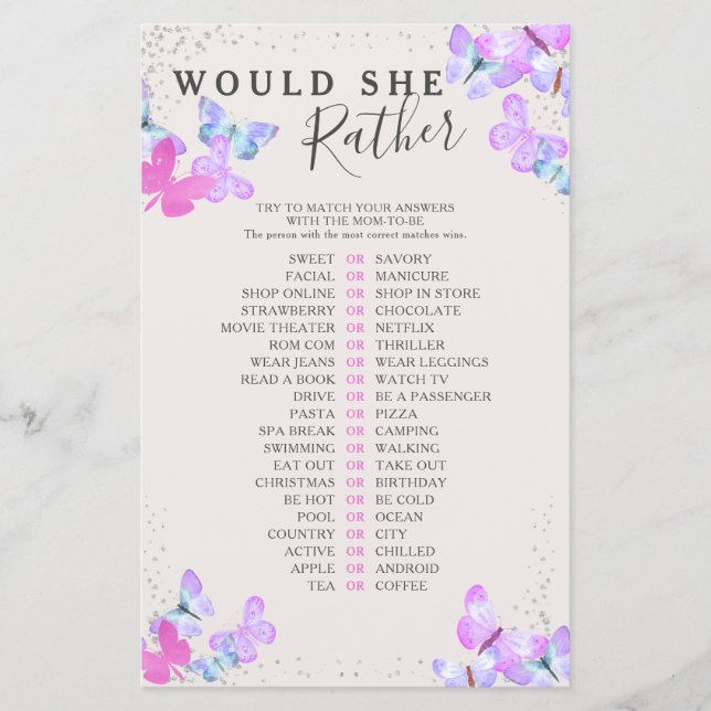 Butterfly Baby Shower Baby Word Sie eher Spiel (Vorderseite)