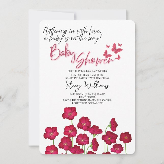 Butterfly Baby Shower Einladung (Vorderseite)