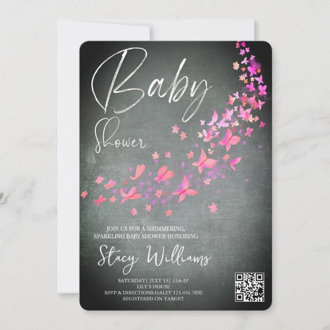 Butterfly Baby Shower Einladung (Vorderseite)