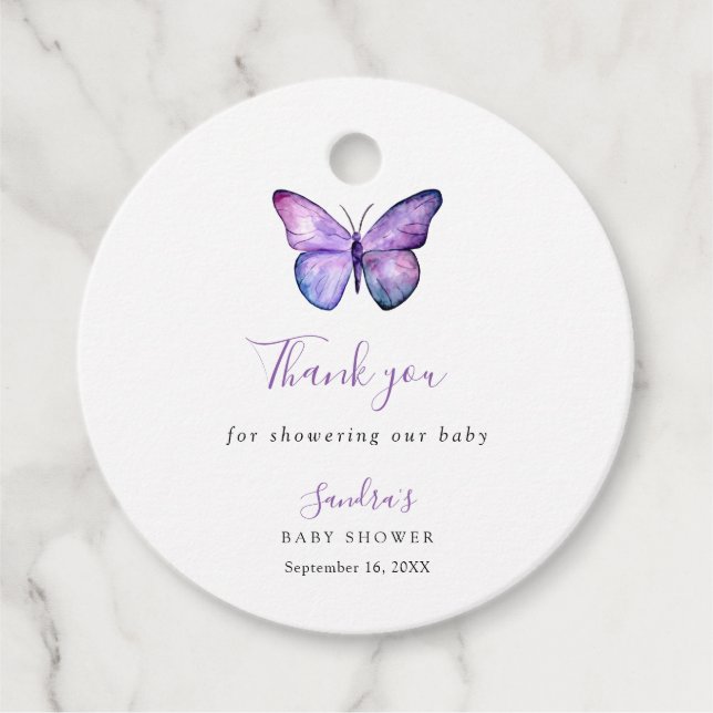 Butterfly Baby Shower Elegant Danke, Script Geschenkanhänger (Vorderseite)