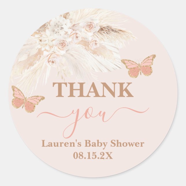 Butterfly Baby Shower Girl Classic Round Sticker (Vorderseite)