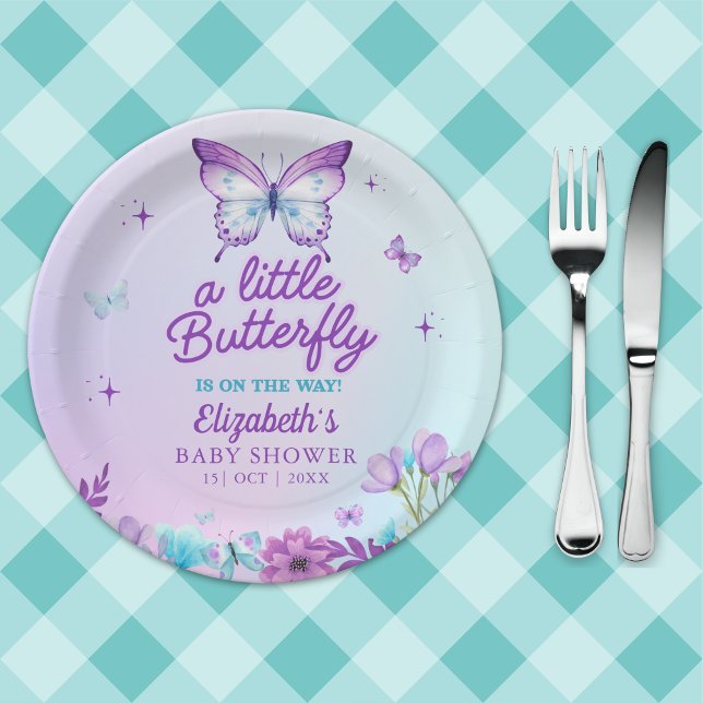 Butterfly Baby Shower Girl | Pink & Lavender flora Pappteller (Von Creator hochgeladen)