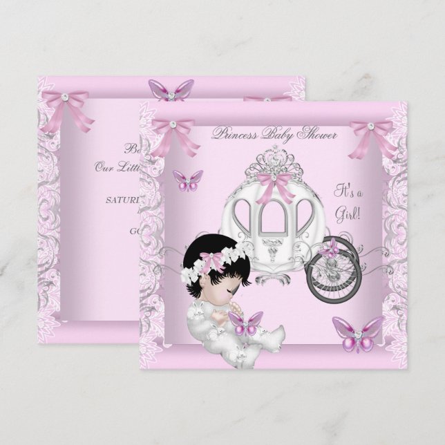 Butterfly Baby Shower Girl Princess Carriage Einladung (Vorne/Hinten)