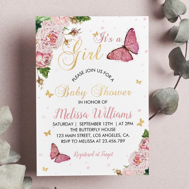 Butterfly Baby Shower Invasion Baby Girl Einladung (Von Creator hochgeladen)