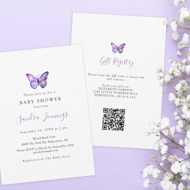 Butterfly Baby Showgift Registrierung QR Code Einladung (Von Creator hochgeladen)