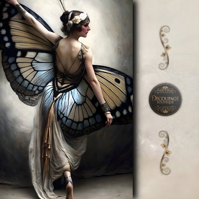 Butterfly Ballerina in Cream and Blue Decoupage Seidenpapier (Butterfly Ballerina in Cream and Blue Decoupage Tissue Paper)