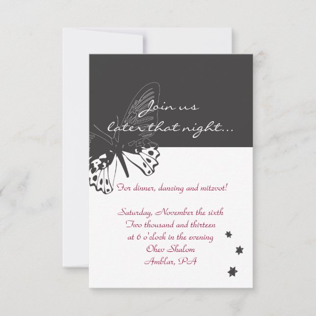 Butterfly Bat mitzvah Einladung Empfang Card (Vorderseite)