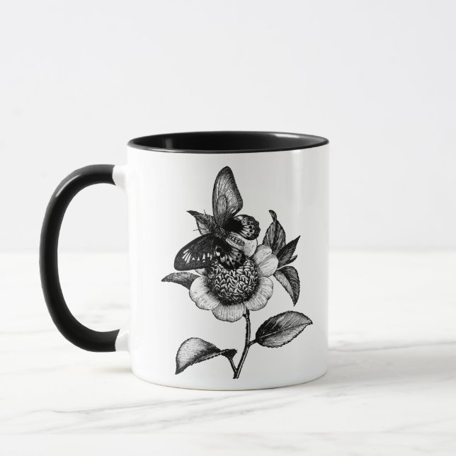 Butterfly Birds Nature Illustration Art Tasse (Links)