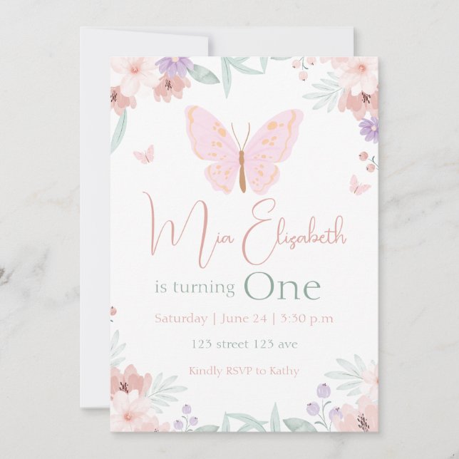 Butterfly Birthday Einladung (Vorderseite)