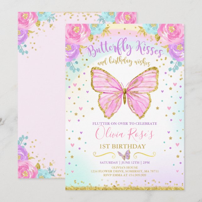 Butterfly Birthday Einladung Butterfly Party (Vorne/Hinten)
