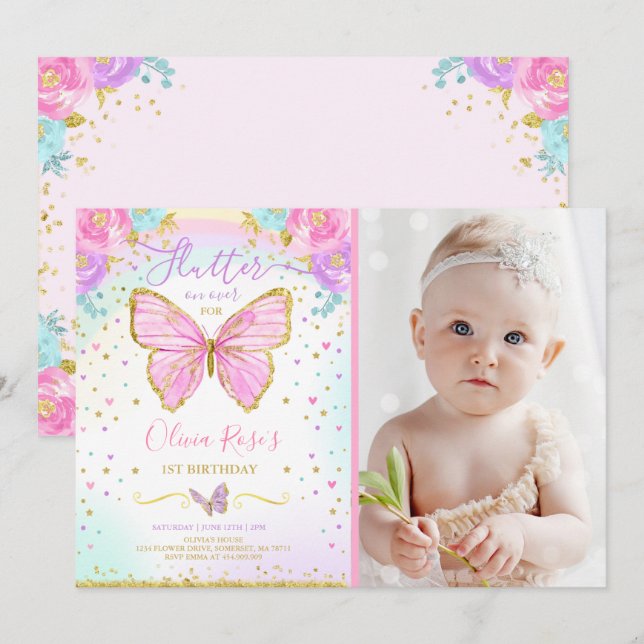 Butterfly Birthday Einladung Butterfly Party (Vorne/Hinten)