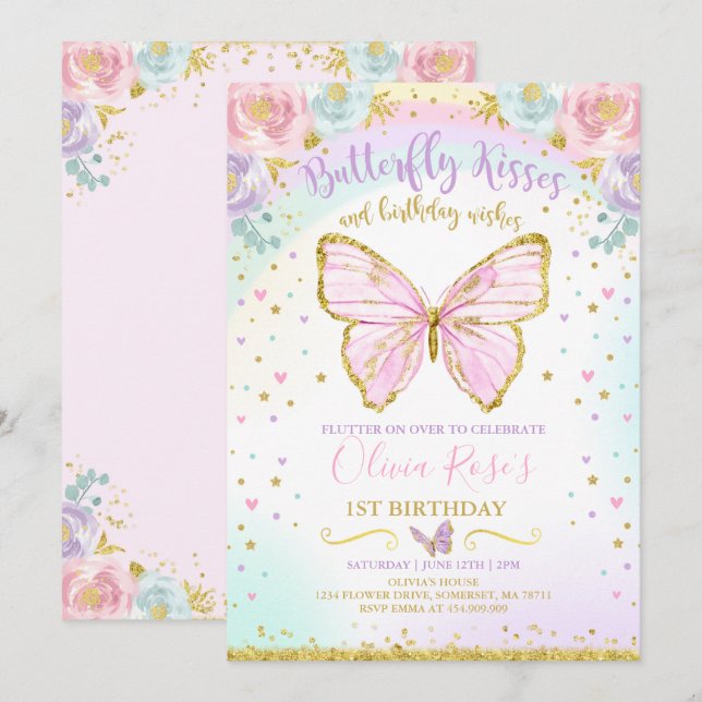 Butterfly Birthday Einladung Butterfly Party (Vorne/Hinten)