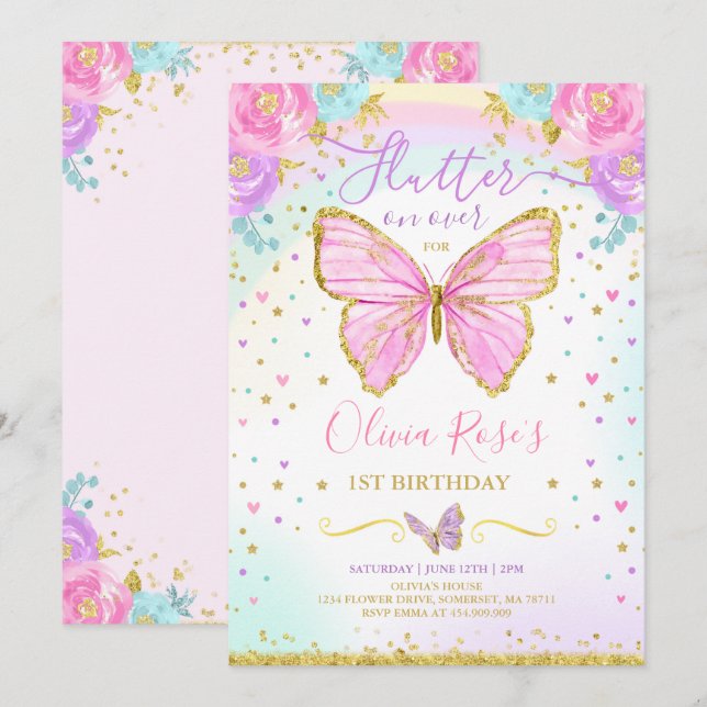 Butterfly Birthday Invasion Butterfly Party Einladung (Vorne/Hinten)