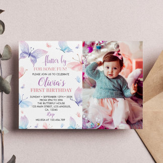 Butterfly Birthday Invitation Girl Foto Dankeskarte