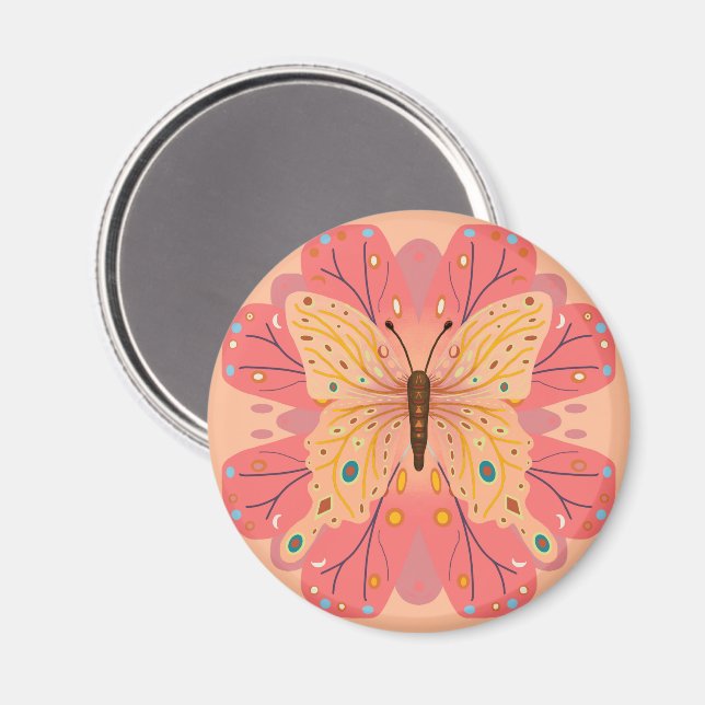 Butterfly Birthday Peach and Pink Magnet (Vorderseite/Rückseite)