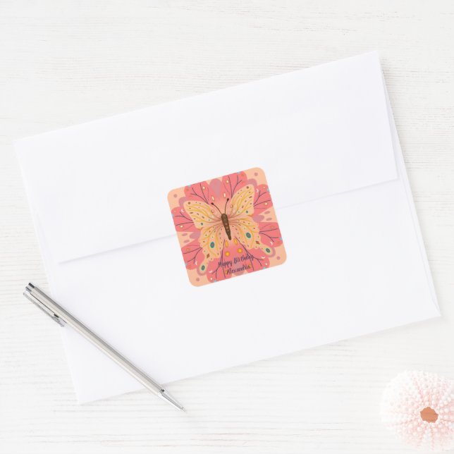 Butterfly Birthday Quadratischer Aufkleber (Umschlag)