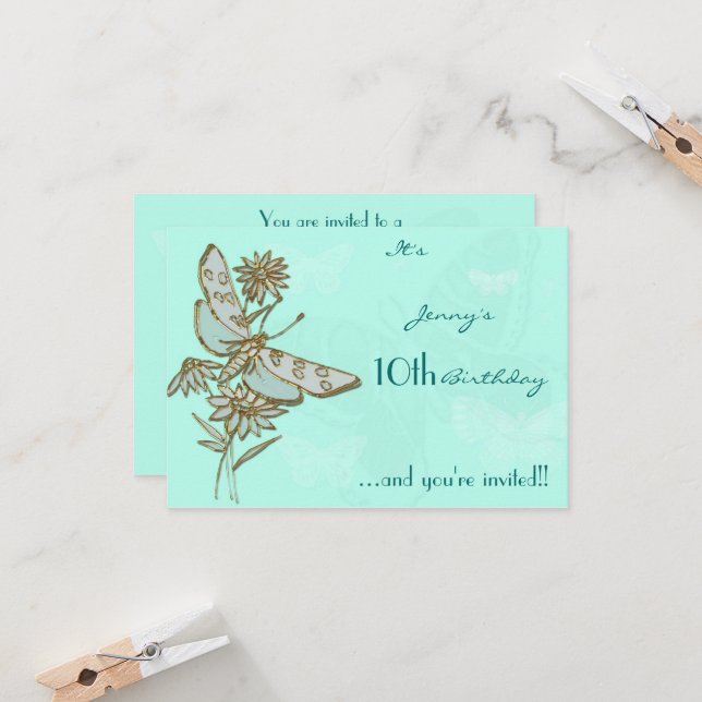 Butterfly Birthday RSVP-Karte Einladung (Vorderseite/Rückseite Beispiel)
