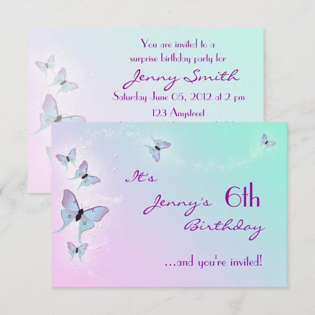 Butterfly Birthday RSVP-Karte Einladung (Vorne/Hinten)