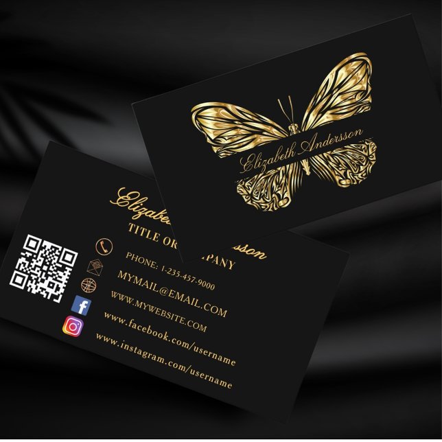 Butterfly Black Gold QR-Code für soziale Medien Visitenkarte (Von Creator hochgeladen)