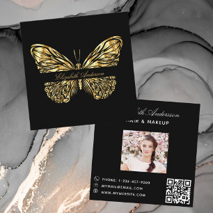 Butterfly Black Gold QR-Foto Quadratische Visitenkarte