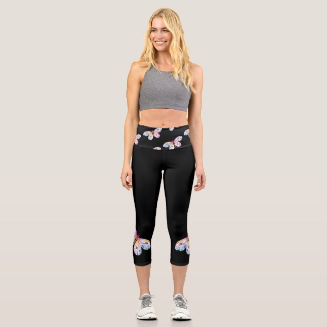 Butterfly Black High Waisted Capri Leggings (Vorderseite)