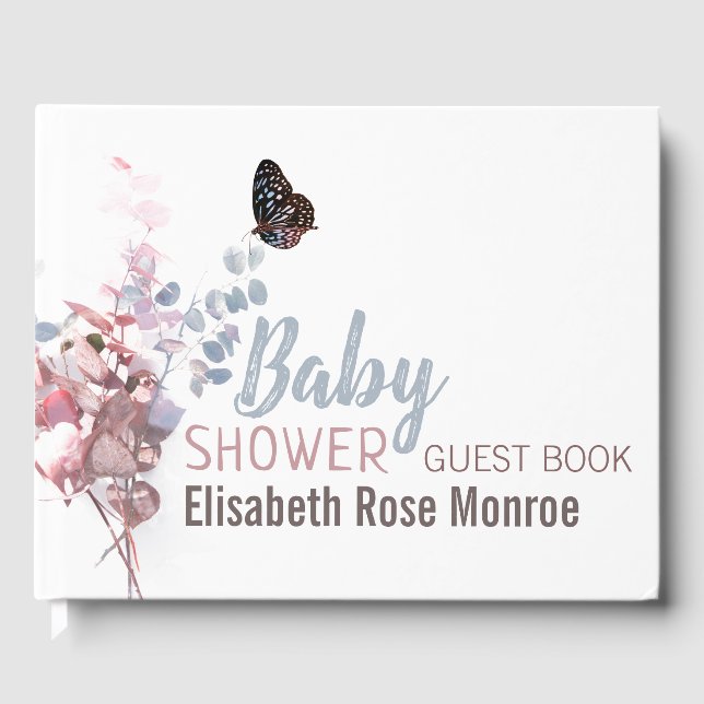 Butterfly-Blätter, elegante Babydusche Gästebuch (Vorderseite)