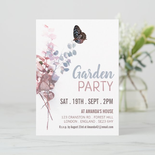 Butterfly-Blätter, Elegantes Garden-Party Einladung (Stehend Vorderseite)