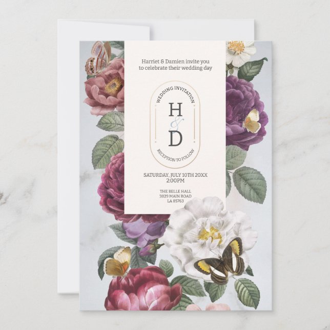 Butterfly Blooms Hochzeitssommer für moderne Blume Einladung (Vorderseite)