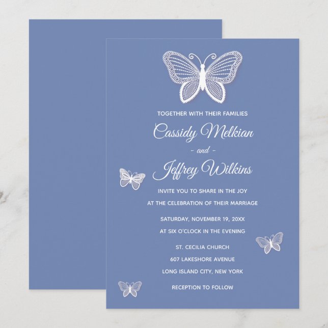 Butterfly Blue Cornblume Hochzeitsschmetterlinge Einladung (Vorne/Hinten)