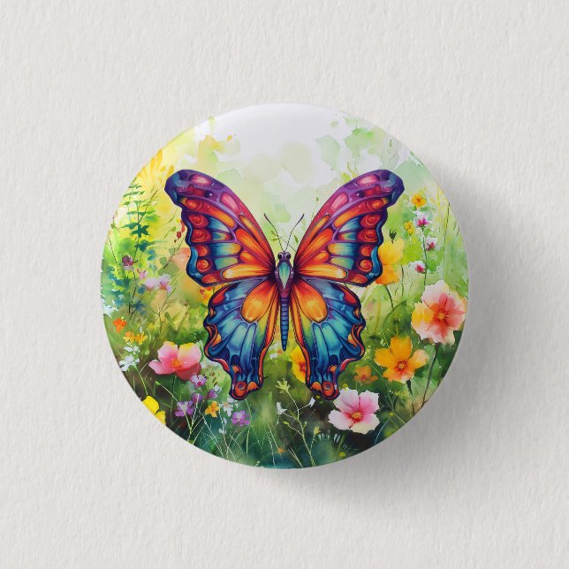 Butterfly Blue Orange Wings Button (Vorderseite)