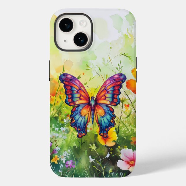 Butterfly Blue Orange Wings Case-Mate iPhone 14 Hülle (Rückseite)