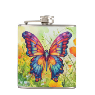 Butterfly Blue Orange Wings Flachmann