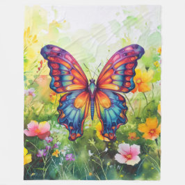 Butterfly Blue Orange Wings Fleecedecke