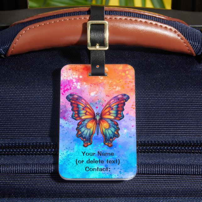 Butterfly Blue Orange Wings Gepäckanhänger (Vorderseite Insitu 2)