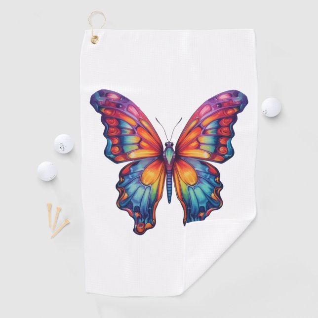 Butterfly Blue Orange Wings Golfhandtuch (Insitu)