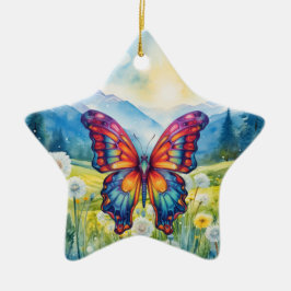 Butterfly Blue Orange Wings Keramik Ornament