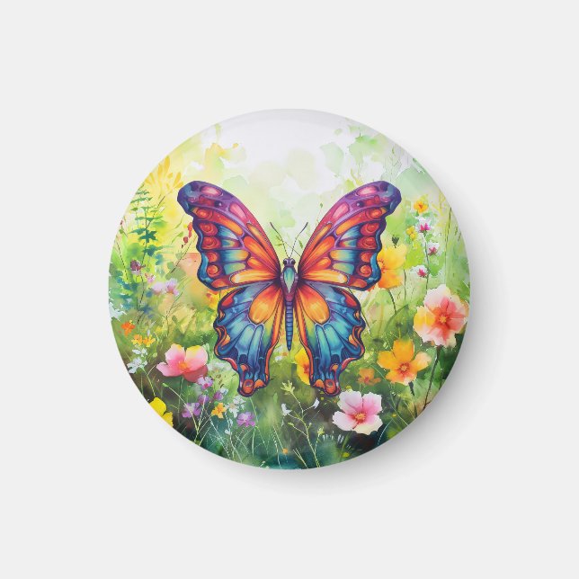 Butterfly Blue Orange Wings Magnet (Vorne)