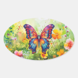 Butterfly Blue Orange Wings Ovaler Aufkleber