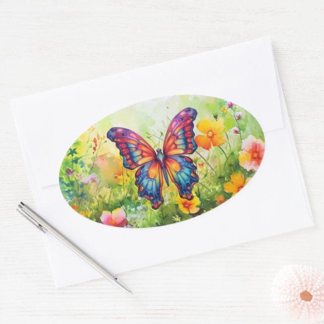 Butterfly Blue Orange Wings Ovaler Aufkleber (Umschlag)