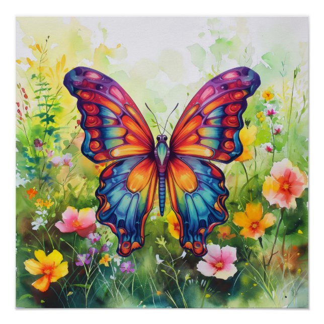 Butterfly Blue Orange Wings Poster (Vorderseite)