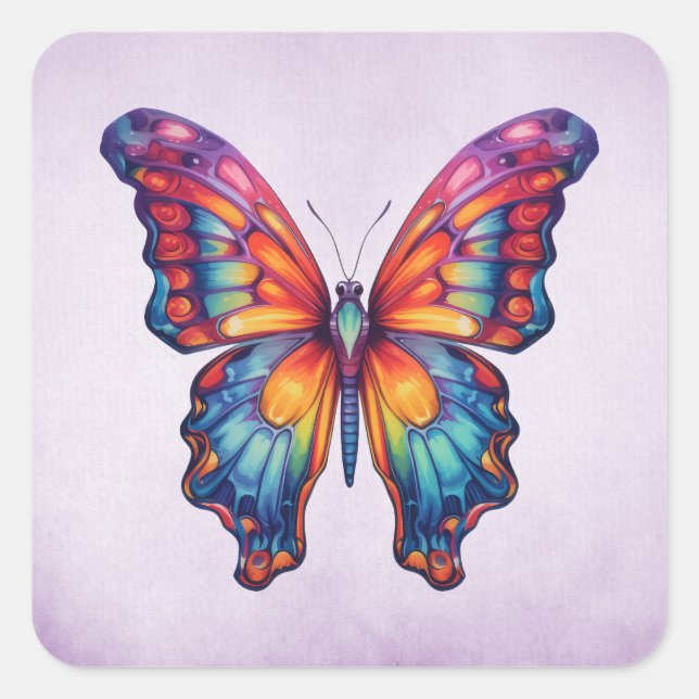 Butterfly Blue Orange Wings Quadratischer Aufkleber (Vorderseite)