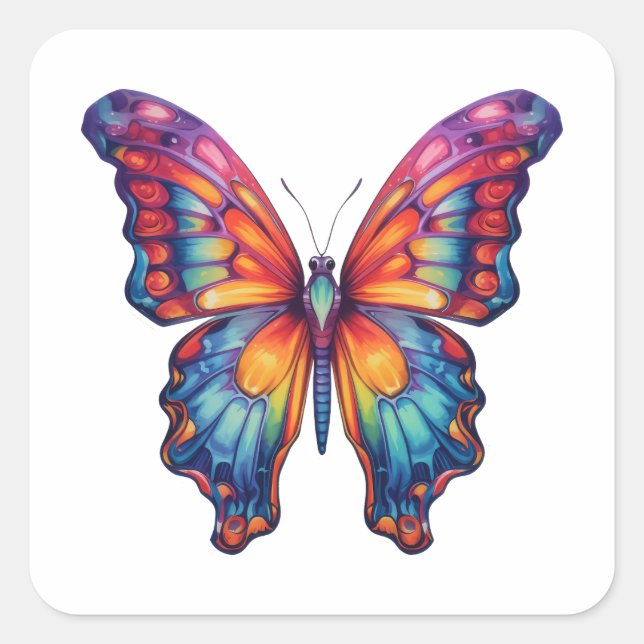 Butterfly Blue Orange Wings Quadratischer Aufkleber (Vorderseite)