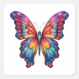 Butterfly Blue Orange Wings Quadratischer Aufkleber